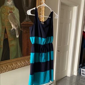Sweet Storm Black and Blue Striped Midi Dress
